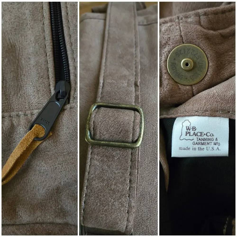 Vintage W.B. Place & Co. Suede Sling Backpack + Pouch Set Tan USA Made Pliable